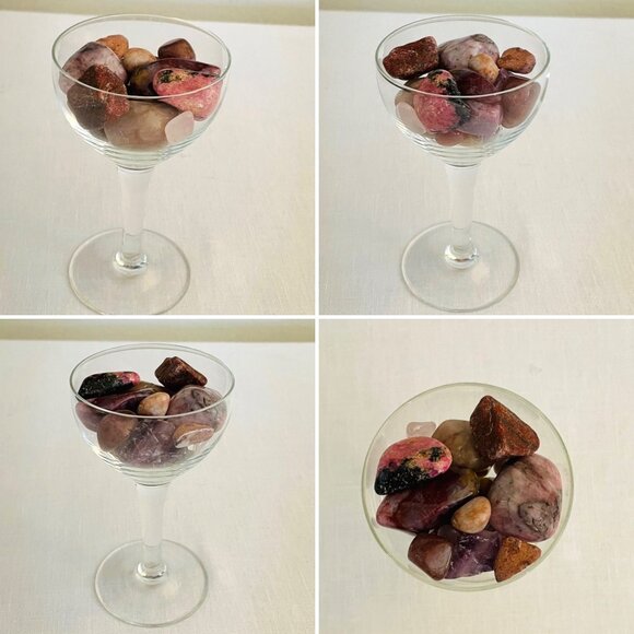 Tumbled Healing Natural Stones Crystals Pink Purple Earth Tones w/ Glass Display - Picture 3 of 7